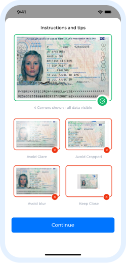 ID verification on the Checkboard app showing how to properly take a photograph of your ID.