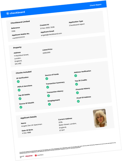A screen from the Checkboard dashboard showing a a check report.