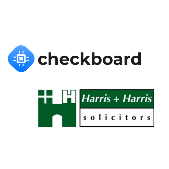 Checkboard and Harris + Harris logos together.